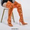 Pointed Toe Stiletto Heels Over Thee Knee Metallic Zipper Boots - Orange