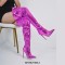 Pointed Toe Stiletto Heels Over Thee Knee Metallic Zipper Boots - Purple
