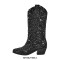 Pointed Toe Chunky Heels Pull On Glitters Blings Western Cowgirl Booties - Black