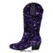 Pointed Toe Chunky Heels Pull On Glitters Blings Western Cowgirl Booties - Purple