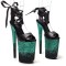 Peep Toe Stiletto Heels Glitters Platform Multicolor Satin Lacing Sandals - Black Green Faux Leather