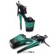 Peep Toe Stiletto Heels Glitters Platform Multicolor Satin Lacing Sandals - Black Green Faux Leather
