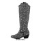 Pointed Toe Chunky Heels Pull On Rhinestones Beads Western Boots - Black