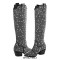 Pointed Toe Chunky Heels Pull On Rhinestones Beads Western Boots - Black