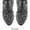 Pointed Toe Chunky Heels Pull On Rhinestones Beads Western Boots - Black