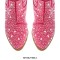 Pointed Toe Chunky Heels Pull On Rhinestones Beads Western Boots - Pink