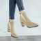 Pointed Toe Chunky Heels Ankle High Chelsea Booties  - Beige