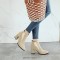 Pointed Toe Chunky Heels Ankle High Chelsea Booties  - Beige