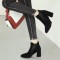 Pointed Toe Chunky Heels Ankle High Chelsea Booties  - Black
