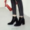 Pointed Toe Chunky Heels Ankle High Chelsea Booties  - Black