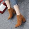 Pointed Toe Chunky Heels Ankle High Chelsea Booties  - Yellow
