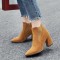 Pointed Toe Chunky Heels Ankle High Chelsea Booties  - Yellow