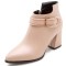 Pointed Toe Chunky Heels Ankle Buckle Straps Ankle High Warm Season Zipper Booties  - Beige