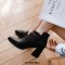 Pointed Toe Chunky Heels Ankle Buckle Straps Ankle High Warm Season Zipper Booties  - Black