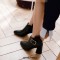 Pointed Toe Chunky Heels Ankle Buckle Straps Ankle High Warm Season Zipper Booties  - Black
