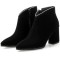 Pointed Toe Chunky Heels Ankle High Rhinestones Side Zipper Booties  - Black