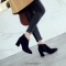 Pointed Toe Chunky Heels Ankle High Rhinestones Side Zipper Booties  - Black