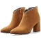 Pointed Toe Chunky Heels Ankle High Rhinestones Side Zipper Booties  - Yellow
