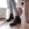 Round Toe Chunky Low Heels Ankle High Chelsea Autumn Booties  - Black
