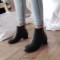 Round Toe Chunky Low Heels Ankle High Chelsea Autumn Booties  - Black