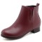 Round Toe Chunky Low Heels Ankle High Chelsea Autumn Booties  - Wine Red