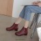 Round Toe Chunky Low Heels Ankle High Chelsea Autumn Booties  - Wine Red