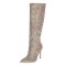 Pointed Toe Stiletto Heels Concise Side Zipper Glitters Knee Highs Boots - Gold