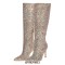 Pointed Toe Stiletto Heels Concise Side Zipper Glitters Knee Highs Boots - Gold