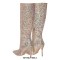 Pointed Toe Stiletto Heels Concise Side Zipper Glitters Knee Highs Boots - Gold