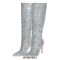 Pointed Toe Stiletto Heels Concise Side Zipper Glitters Knee Highs Boots - Silver