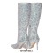 Pointed Toe Stiletto Heels Concise Side Zipper Glitters Knee Highs Boots - Silver