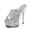 Peep Toe Stiletto Heels Crystal Glitters Transparent Platforms Sandals - Silver Sequined Cloth