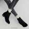 Round Toe Chunky Low Heels Ankle High Chelsea Autumn Booties  - Black