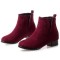 Round Toe Chunky Low Heels Ankle High Chelsea Autumn Booties  - Wine Red