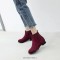 Round Toe Chunky Low Heels Ankle High Chelsea Autumn Booties  - Wine Red
