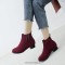 Round Toe Chunky Low Heels Ankle High Chelsea Autumn Booties  - Wine Red