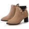Pointed Toe Chunky Heels Ankle High Faux Pearls Side Zipper Booties - Apricot Tan