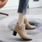 Pointed Toe Chunky Heels Ankle High Faux Pearls Side Zipper Booties - Apricot Tan