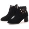 Pointed Toe Chunky Heels Ankle High Faux Pearls Side Zipper Booties - Black