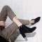 Pointed Toe Chunky Heels Ankle High Faux Pearls Side Zipper Booties - Black