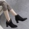 Pointed Toe Chunky Heels Ankle High Faux Pearls Side Zipper Booties - Black