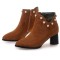 Pointed Toe Chunky Heels Ankle High Faux Pearls Side Zipper Booties - Yellow