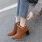 Pointed Toe Chunky Heels Ankle High Faux Pearls Side Zipper Booties - Yellow