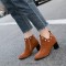 Pointed Toe Chunky Heels Ankle High Faux Pearls Side Zipper Booties - Yellow