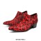Pointed Toe Chunky Heels Leopard Side Zipper Suede Genuine Leather Loafers - Red