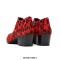 Pointed Toe Chunky Heels Leopard Side Zipper Suede Genuine Leather Loafers - Red