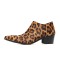 Pointed Toe Chunky Heels Leopard Side Zipper Suede Genuine Leather Loafers - Yellow