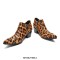 Pointed Toe Chunky Heels Leopard Side Zipper Suede Genuine Leather Loafers - Yellow