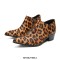 Pointed Toe Chunky Heels Leopard Side Zipper Suede Genuine Leather Loafers - Yellow