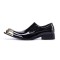 Pointed Metal Lion Toe Patent Leather Chelsea Loafers - Black